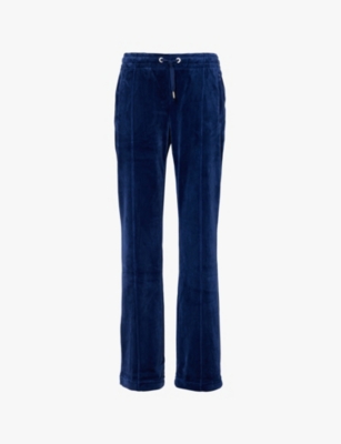 Juicy Couture Womens Blue Depths Tina Rhinestone-embellished Velour Jogging Bottoms