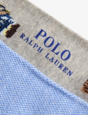 Shop Polo Ralph Lauren Men's 2pk Grey/blue Bear-embroidered Pack Of Two Stretch-cotton Blend Socks