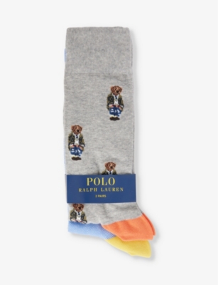 POLO RALPH LAUREN: Bear-embroidered pack of two stretch-cotton blend socks