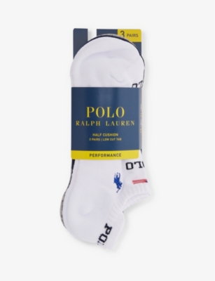 Polo Ralph Lauren Mens 3pk White/navy/grey Logo-intarsia Pack Of Three Cotton-blend Socks
