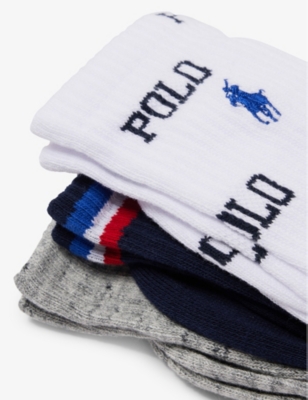 Shop Polo Ralph Lauren Logo-intarsia Pack Of Three Cotton-blend Socks In 3pk White/navy/grey