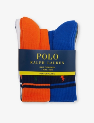 Shop Polo Ralph Lauren Logo-embroidered Pack Of Six Stretch-knit Socks In Blu/wht/orng/gry/grn/nvy
