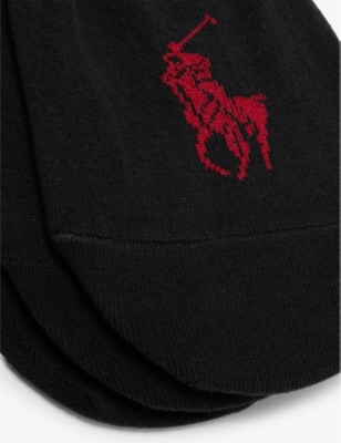 Shop Polo Ralph Lauren Logo-embroidered Pack Of Three Stretch-cotton Blend Liner Socks In Black