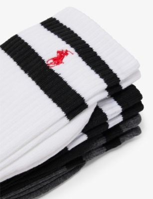 Shop Polo Ralph Lauren Mens  Logo-embroidered Crew-length Pack Of Three Knitted Socks In Blk/htrh Gr/white