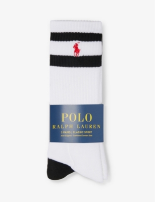 Shop Polo Ralph Lauren Mens  Logo-embroidered Crew-length Pack Of Three Knitted Socks In Blk/htrh Gr/white