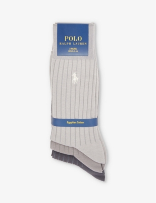 POLO RALPH LAUREN: Logo-embroidered pack of three cotton-blend knitted socks