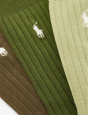 POLO RALPH LAUREN: Log-embroidered pack of three cotton-blend socks