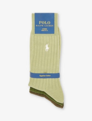 POLO RALPH LAUREN: Log-embroidered pack of three cotton-blend socks
