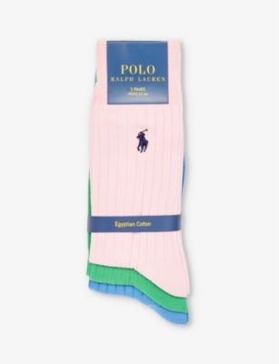 POLO RALPH LAUREN: Logo-embroidered pack of three cotton-blend knitted socks