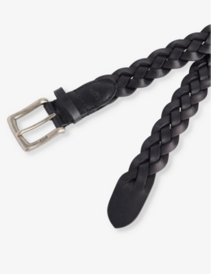 Shop Polo Ralph Lauren Men's Black Logo-engraved Braided Leather Belt