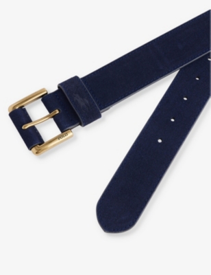 Shop Polo Ralph Lauren Men's Vy Logo-embossed Leather Belt In Navy