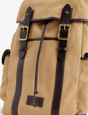 Shop Polo Ralph Lauren Men's Tan/dark Brown Brand-patch Cotton-canvas And Leather Backpack