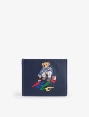 POLO RALPH LAUREN: Bear-embroidered leather card holder