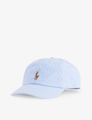 Shop Polo Ralph Lauren Men's Blue Seersucker Logo-embroidered Striped Cotton Baseball Cap