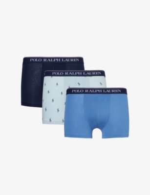 POLO RALPH LAUREN: Branded-waistband mid-rise pack of three stretch-cotton trunks