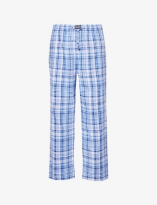 Shop Polo Ralph Lauren Men's Blue Plaid Logo-embroidered Regular-fit Cotton Pyjamas Bottoms