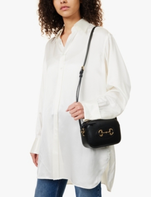 Gucci Womens Black 1955 Logo-plaque Leather Shoulder Bag In Black