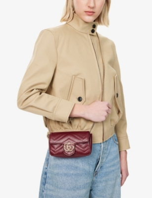 Gucci Women's Mini Gg Marmont Bag With Card Holder In Burgundy