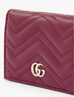 Gucci Gg Marmont Card Case Wallet In Rosso Ancora/ros.anc