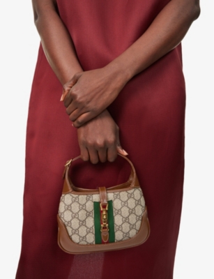 Gucci Jackie 1961 Small Webbing-trimmed Coated-canvas And Leather Shoulder Bag In Be.ebon/br.sugar/vrv