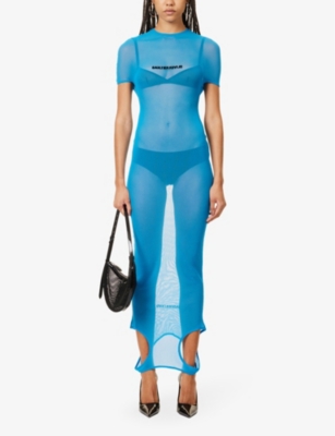 Shop Jean Paul Gaultier Women's Ibiza Blue Black X Shayne Oliver Mesh Maxi Dress