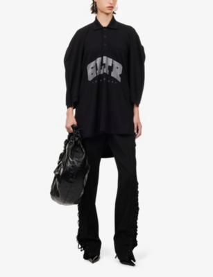Shop Jean Paul Gaultier Women's Black X Shayne Oliver Oversized Woven Polo Shirt