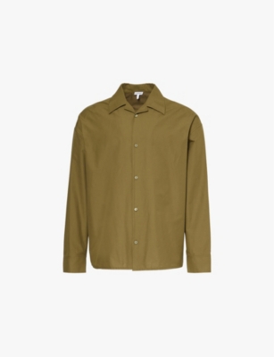 Loewe Mens Military Green Monogram-print Camp-collar Relaxed-fit Cotton-poplin Shirt