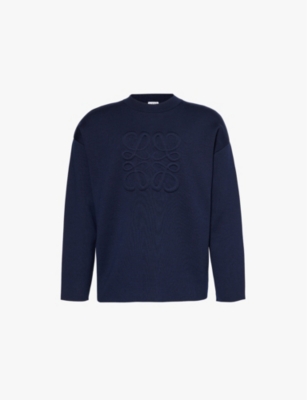 Loewe Mens Navy Blue Anagram Embossed-monogram Crew-neck Relaxed-fit Stretch-wool Blend Sweatshirt In Navy Blue