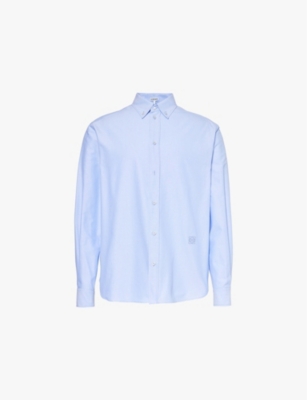 Loewe Mens Soft Blue Monogram-embroidery Relaxed-fit Cotton-poplin Shirt