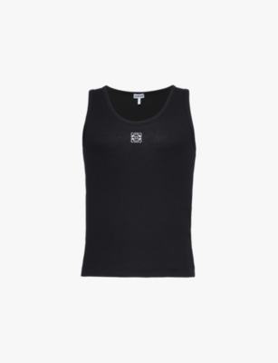 Shop Loewe Mens Anagram Brand-embroidery Stretch-cotton Top Black