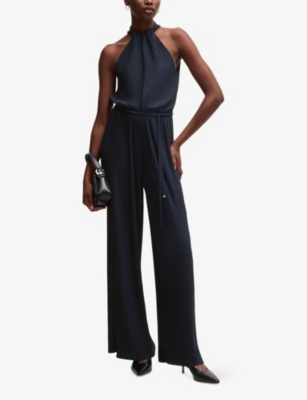 Hugo Boss Womens Dark Blue Plissé-pleats Sleeveless Jersey Jumpsuit In Dark Blue