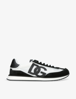 Shop Dolce & Gabbana Mens Aria Branded Suede And Mesh Trainers White/bl In White/blk