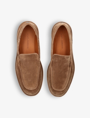 DOLCE & GABBANA: Logo-embellished suede loafers