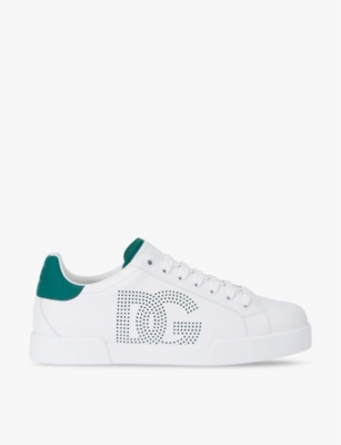 Shop Dolce & Gabbana Mens Perforated-logo Lace-up Leather Low-top Trainers White/oth