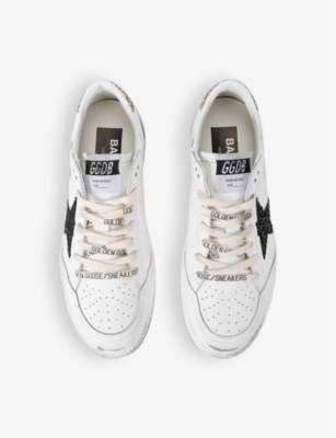 Golden Goose Ballstar Leather Upper And Toe Glitter Star And Heel Suede Spur Shoes In White/comb