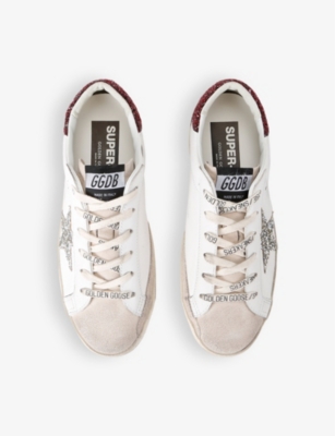 Golden Goose Super-star Embellished Leather Sneakers In Wine Comb