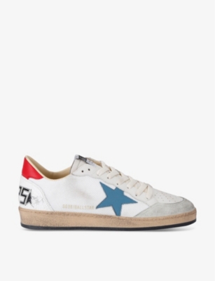 Mens Golden Goose Ballstar Star-Embroidered Mesh and Leather Low-Top Trainers