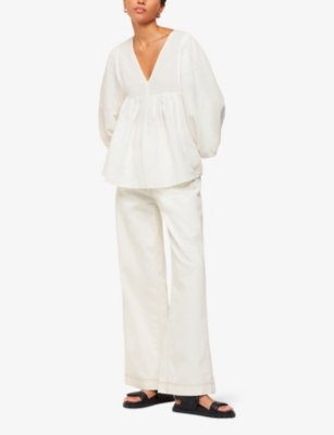 Whistles Gloria Linen Blend Blouse In White