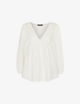Whistles Gloria Linen Blend Blouse In White