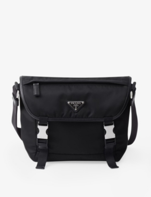 Shop Prada Re-nylon Leather And Recycled-nylon Shoulder Bag In Black