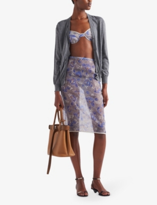 Prada Womens Light Blue Peony-print Fitted Nylonette Bra In Light Blue