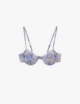 Prada Womens Light Blue Peony-print Fitted Nylonette Bra In Light Blue