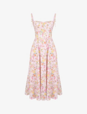 HOUSE OF CB: Clarabelle corseted floral-print stretch-woven midi dress