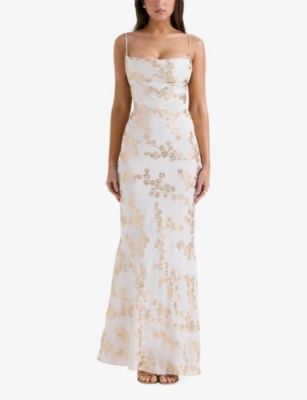 HOUSE OF CB: Capriana floral-embroidered satin maxi dress