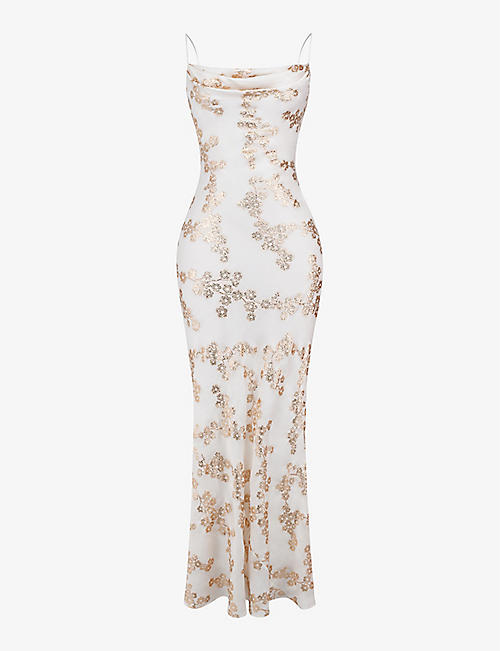 HOUSE OF CB: Capriana floral-embroidered satin maxi dress