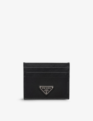 Prada Mens Black Logo-plaque Saffiano Leather Card Holder