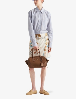 Prada Floral-print Archive-logo Silk-twill Mini Skirt In Neutral