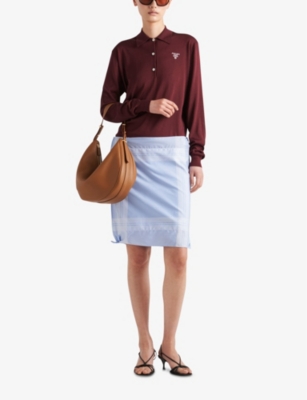 Shop Prada Womens Burgundy Logo-embroidered Relaxed-fit Silk Polo Shirt