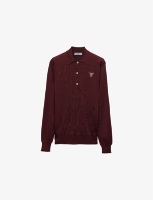 Shop Prada Logo-embroidered Relaxed-fit Silk Polo Shirt In Burgundy