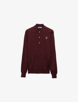 Shop Prada Womens Burgundy Logo-embroidered Relaxed-fit Silk Polo Shirt